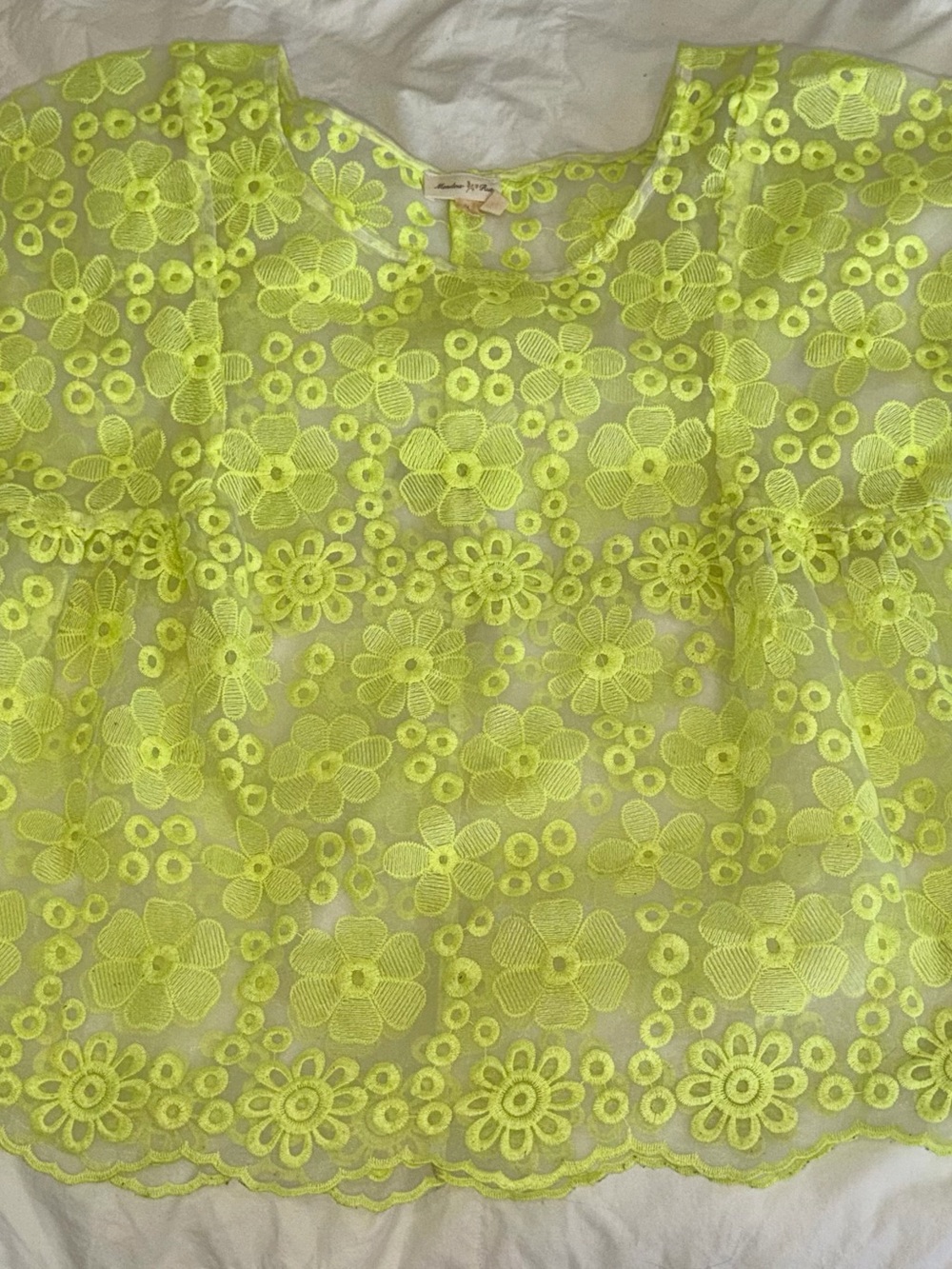Meadow Rue Lime Floral Lace Short Sleeve Top - Picture 2 of 4